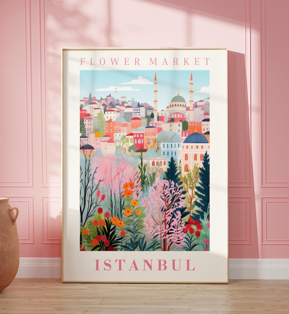 Istanbul Flower Market Travel Poster, Floral Illustration