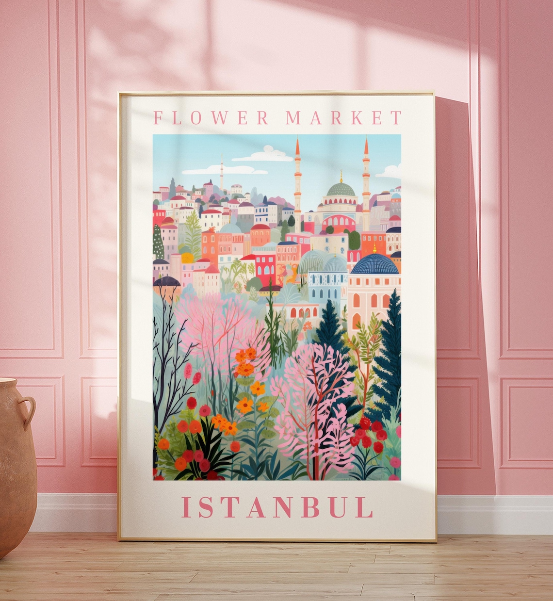 Istanbul Flower Market Travel Poster, Floral Illustration