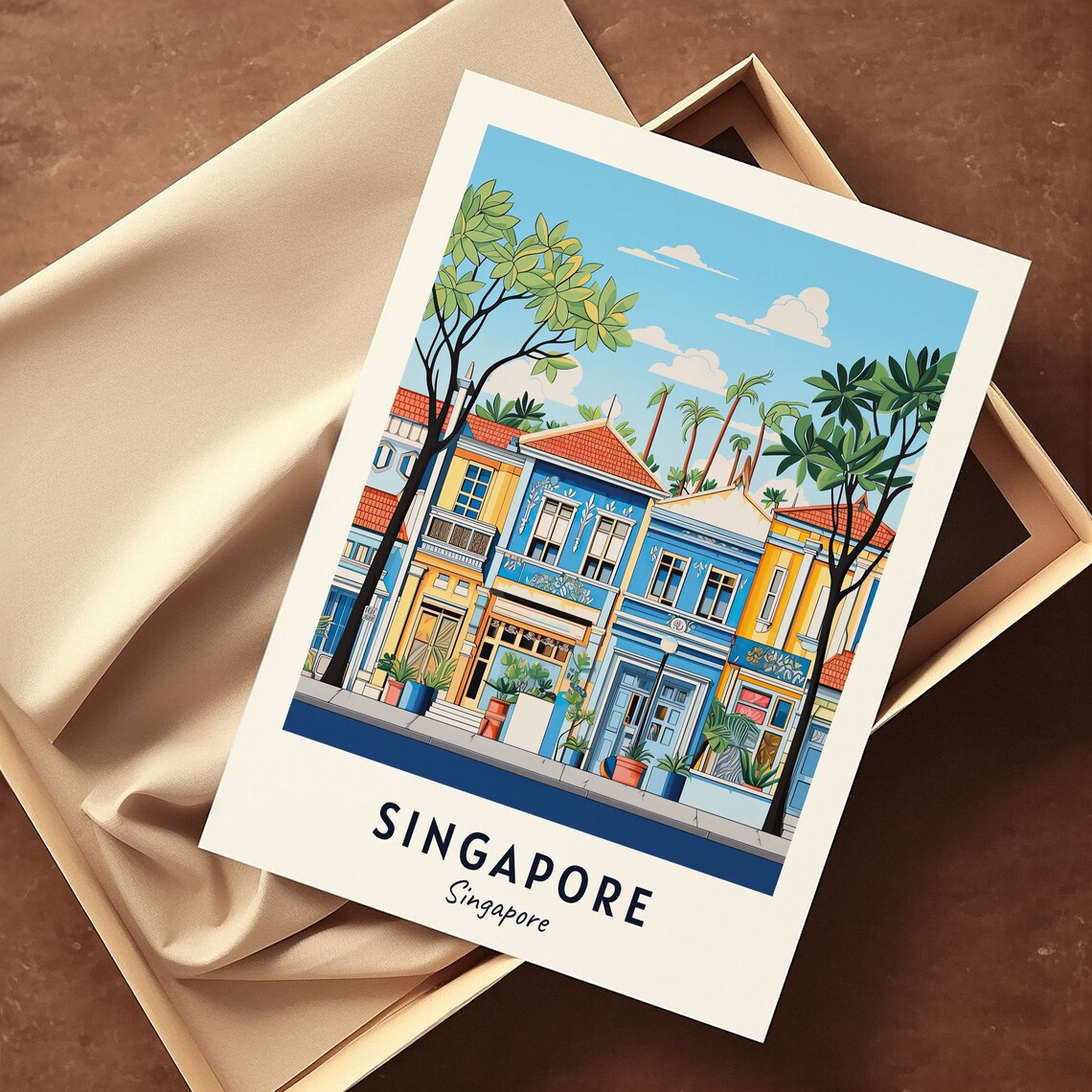 Singapore Colorful Peranakan Shophouses Street Singapore Travel Poster - Image 3
