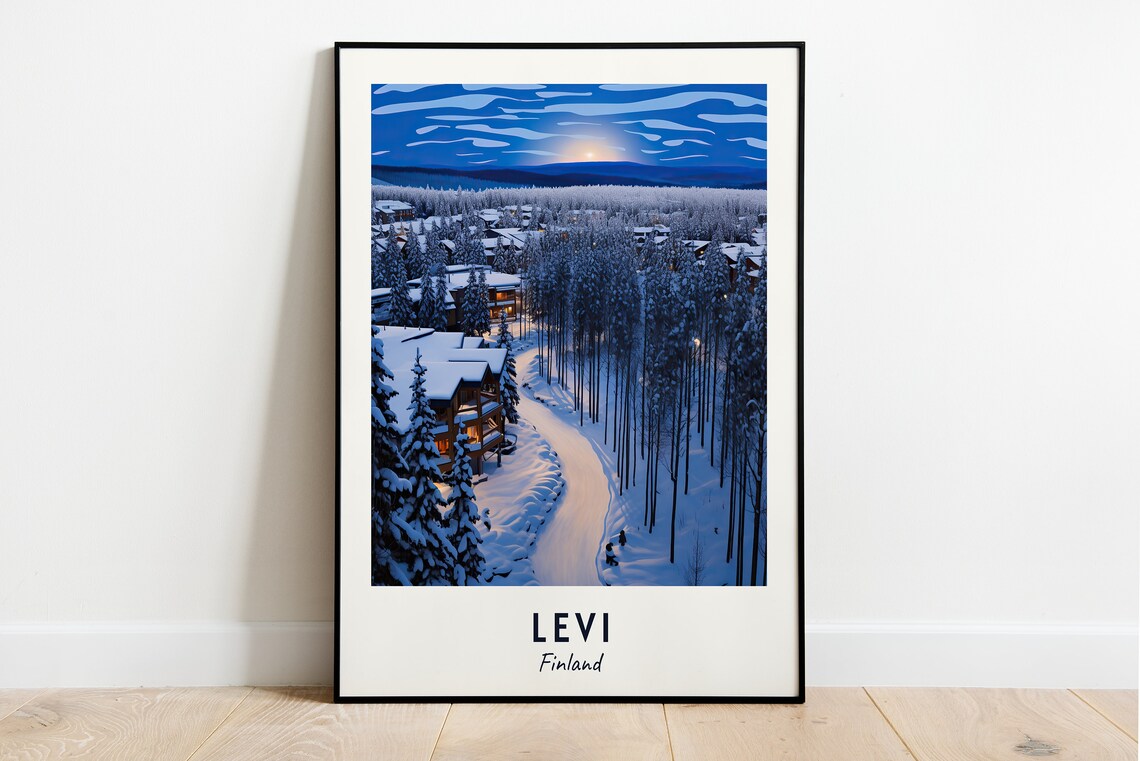 Levi Finland Snowy Ski Village Dusk Lapland Winter Travel Poster