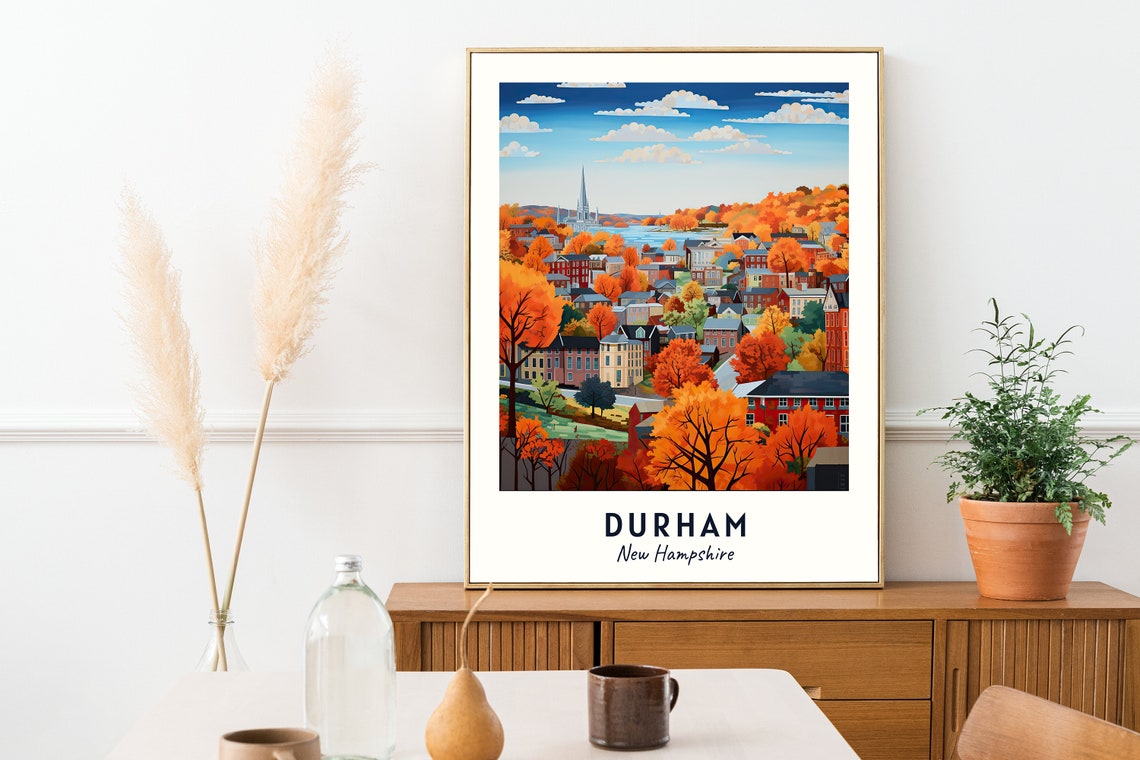 Durham New Hampshire Fall Foliage Town Panorama Travel Poster - Image 2