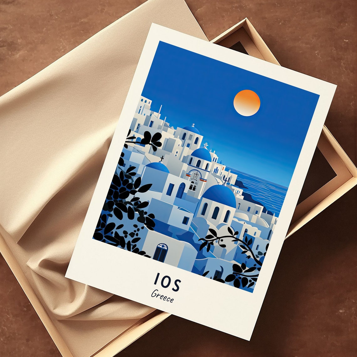 Ios Greece Whitewashed Village with Blue Domed Churches Night Poster - Image 3