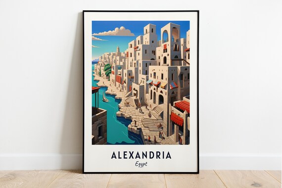 Alexandria White Old Town Waterfront Steps Sea Travel Poster