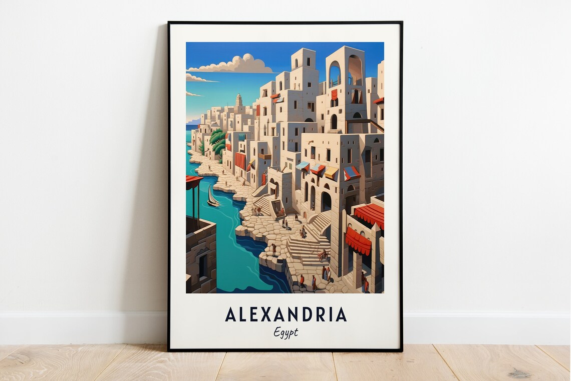 Alexandria White Old Town Waterfront Steps Sea Travel Poster