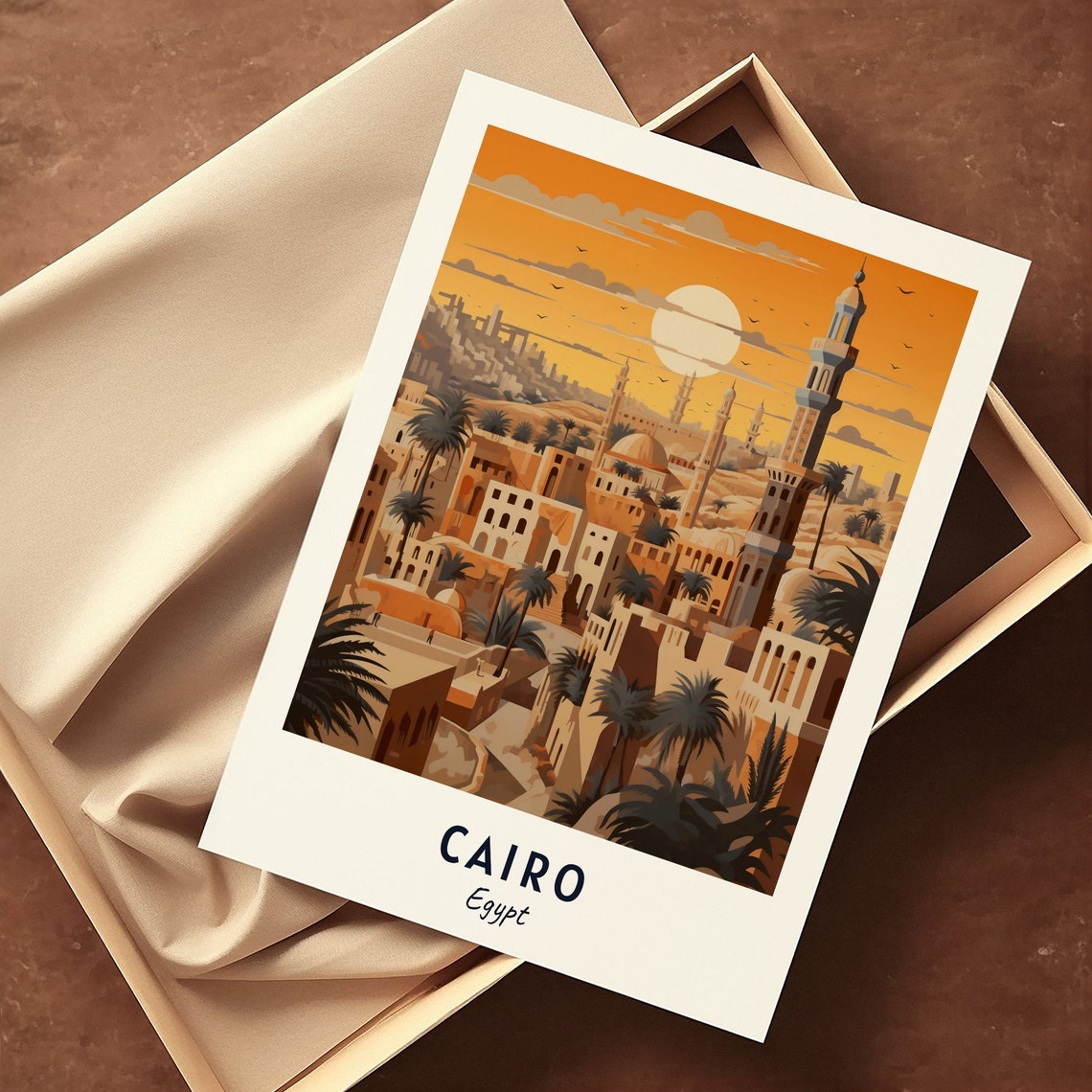 Cairo Old Town Minarets Domes Sunset Palm Trees Travel Poster - Image 3