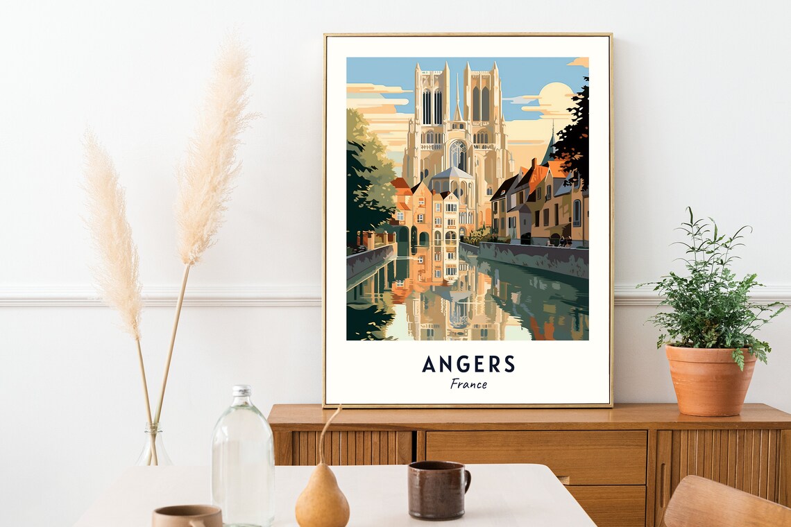 Angers France Cathedral Canal Reflection Travel Poster Home Decor - Image 2
