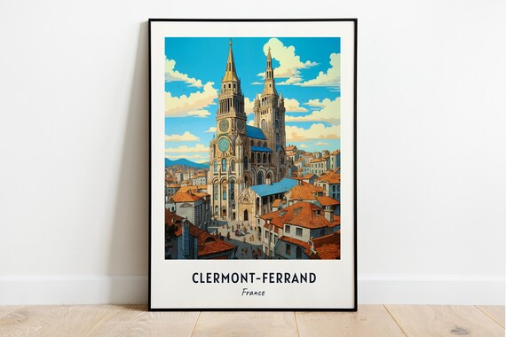 Clermont-Ferrand France Gothic Cathedral Rooftops Travel Poster