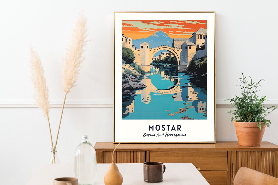 Stari Most Old Bridge Travel Poster, Mostar - Image 2