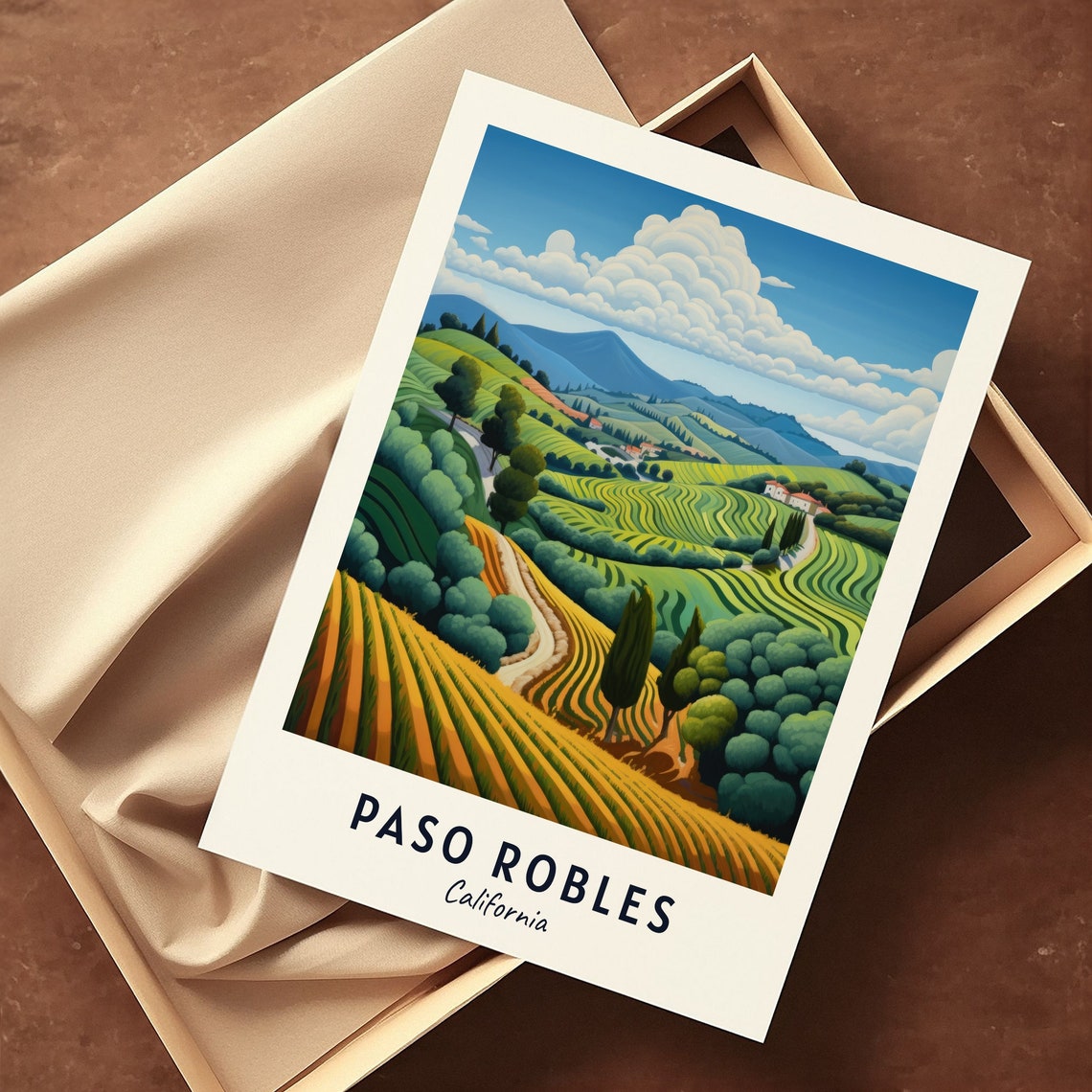 Paso Robles California Vineyard Hills Farmhouses Green Fields Poster - Image 3