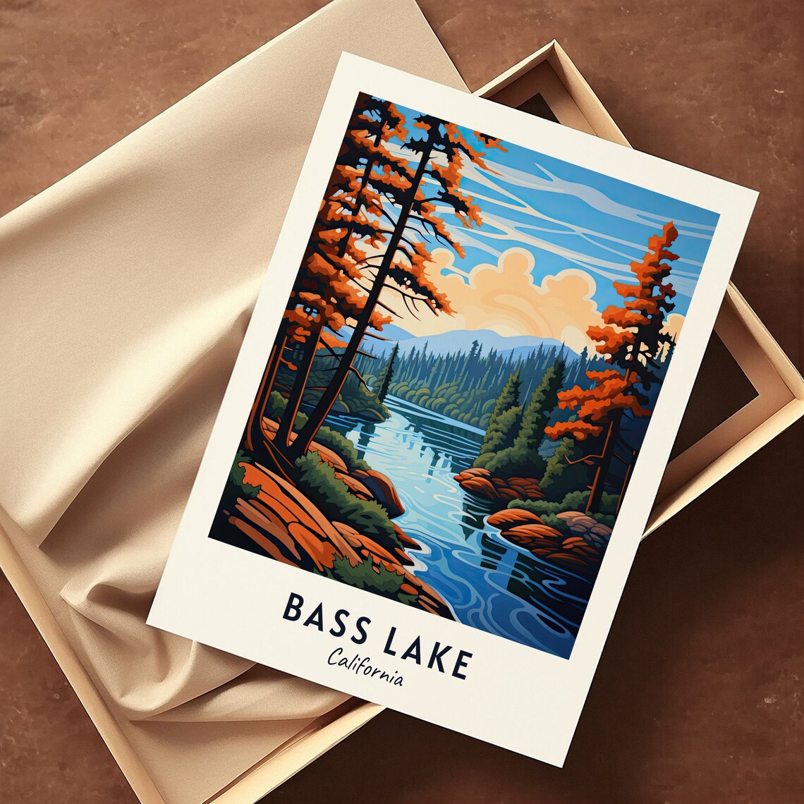 Bass Lake Travel Print Bass Lake California Travel Gift Printable City Poster Wedding Gift Birthday Present - Image 3