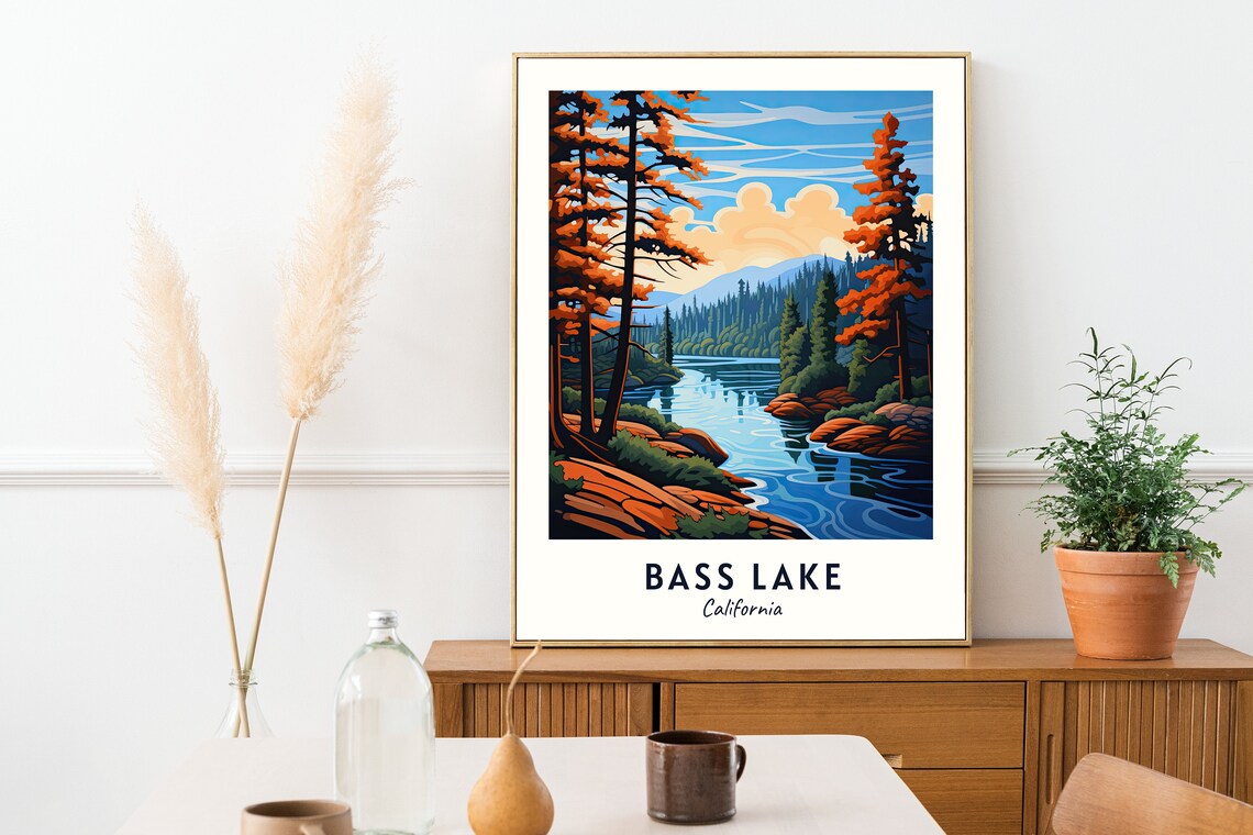 Bass Lake Travel Print Bass Lake California Travel Gift Printable City Poster Wedding Gift Birthday Present - Image 2
