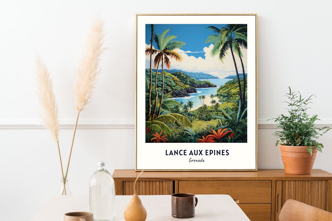 Lance Aux Epines Grenada Tropical Bay Palms Minimalist Travel Poster - Image 2