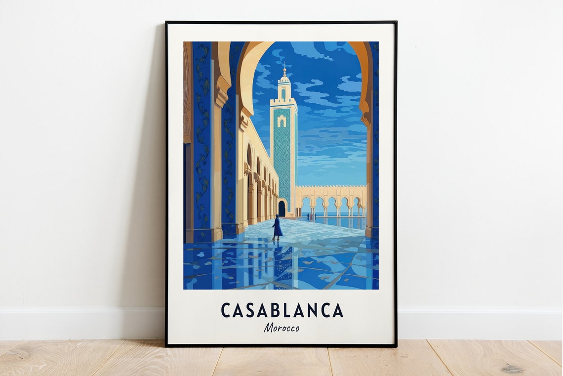 Casablanca Morocco Hassan II Mosque Minaret Courtyard Poster