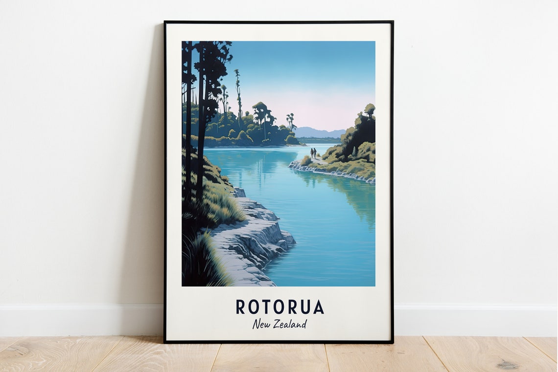 Rotorua New Zealand Tranquil Turquoise Lake Forest Shore Poster