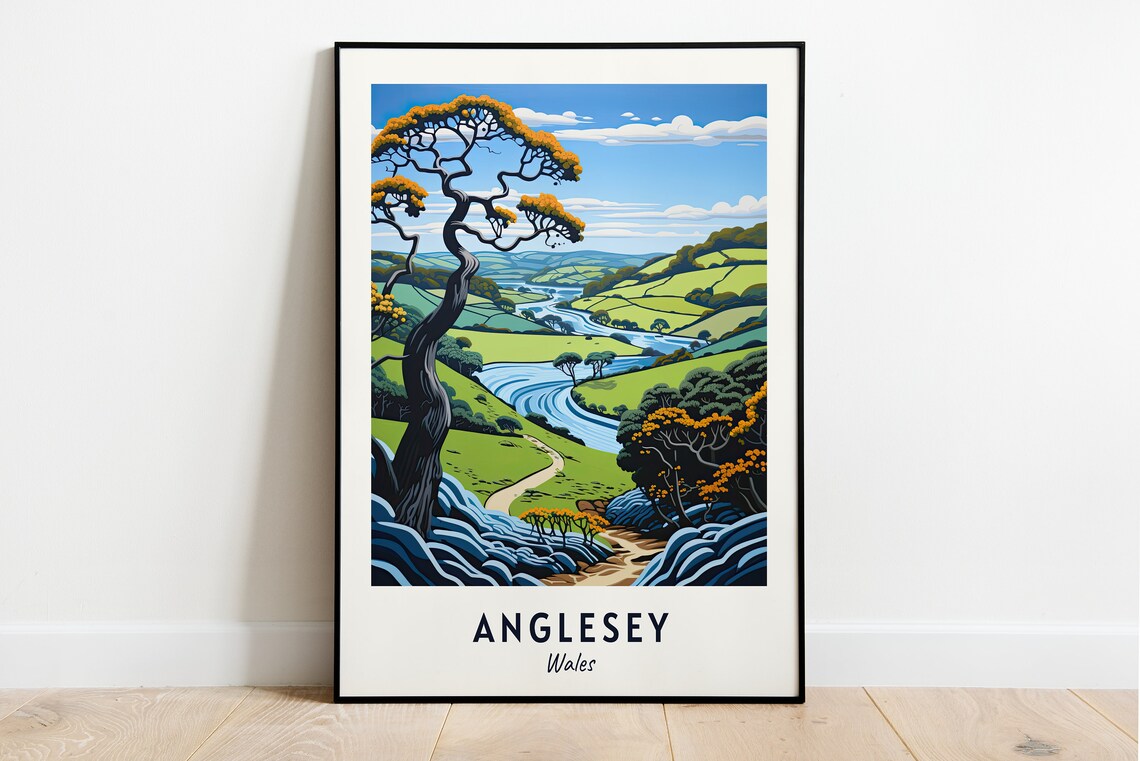 Anglesey Wales Green River Valley and Winding Tree Travel Poster