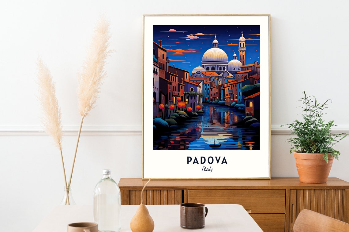 Padova Italy Moonlit Canal Old Town Night Scene Travel Poster - Image 2