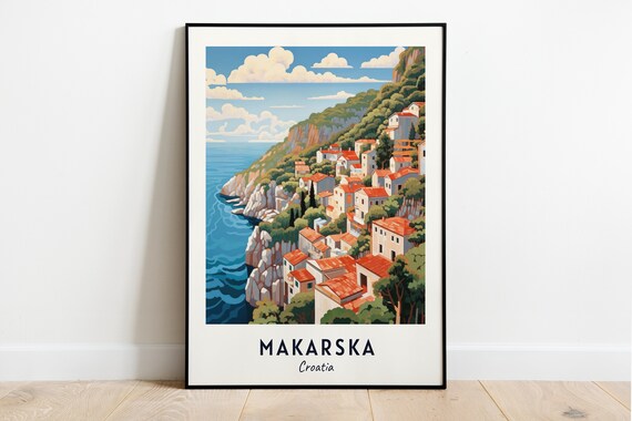 Makarska Croatia Cliffside Old Town Over Adriatic Sea Poster