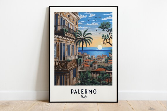 Palermo Italy Sunset Sea View Terrace Travel Poster Home Decor