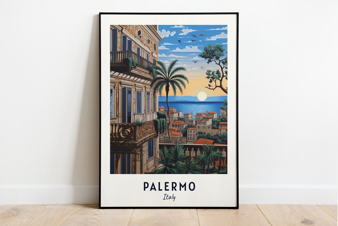 Palermo Italy Sunset Sea View Terrace Travel Poster Home Decor