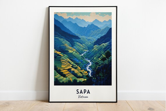 Sapa Vietnam Terraced Rice Fields Mountain Travel Poster Artwork
