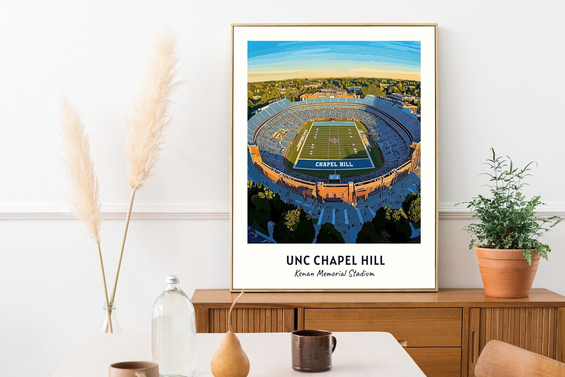 UNC Chapel Hill Kenan Memorial Stadium Aerial Dusk Tar Heels Poster - Image 2