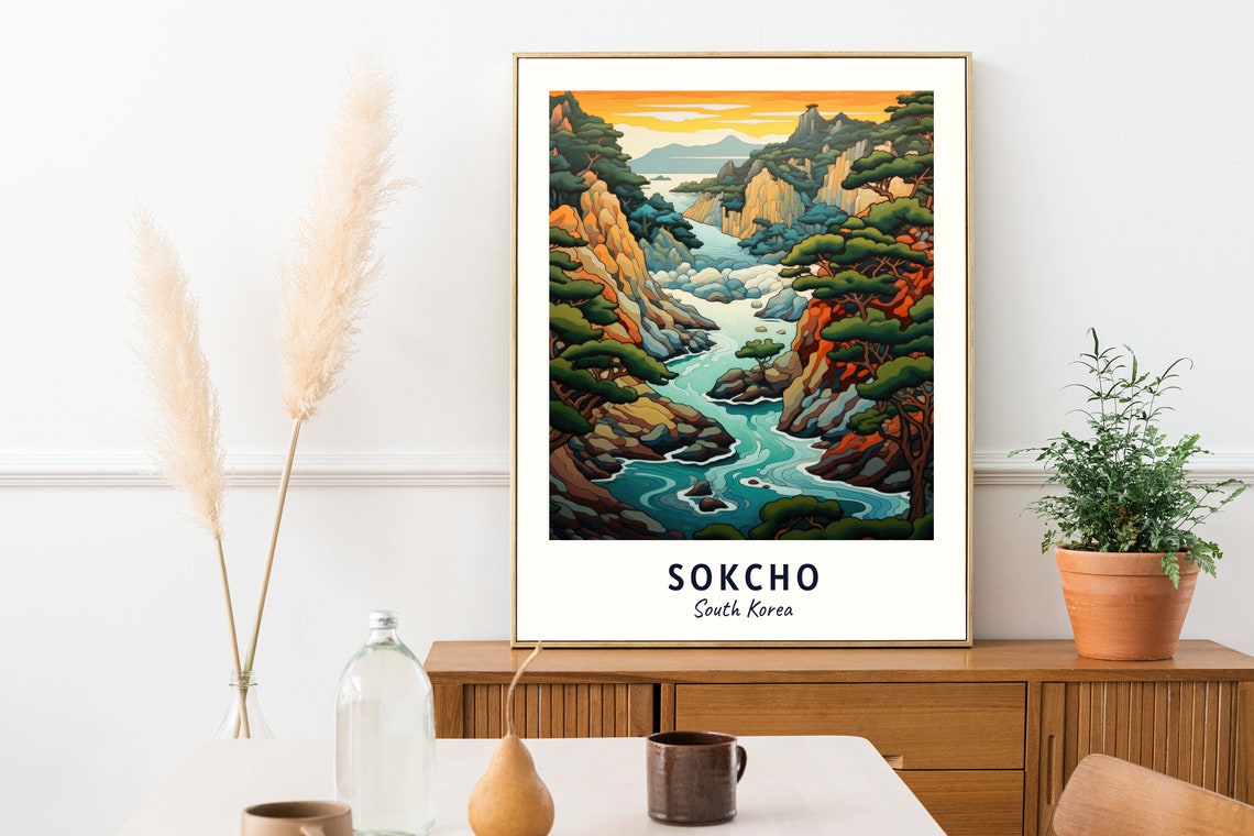 Sokcho South Korea Coastal Gorge Sunset Travel Poster Artwork - Image 2
