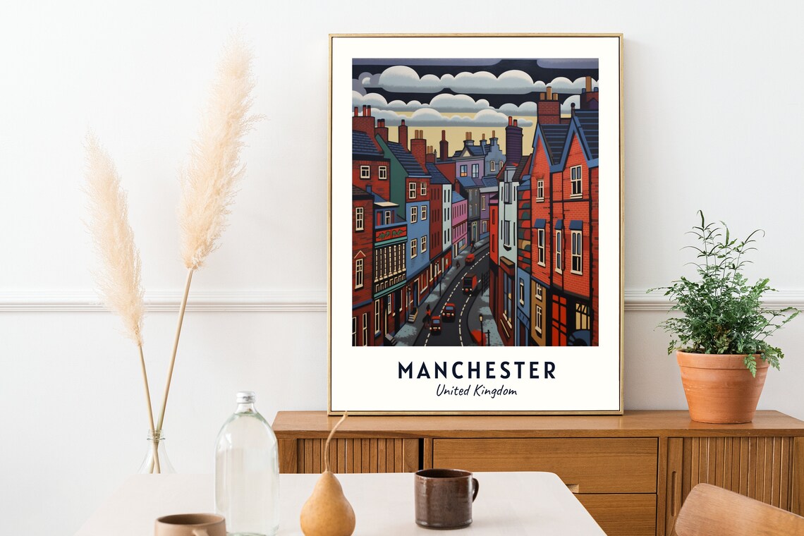 Manchester United Kingdom Brick Street Dusk Clouds Travel Poster - Image 2