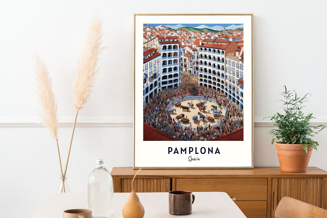 Pamplona Running Of The Bulls Arena Crowd Festival Travel Poster - Image 2