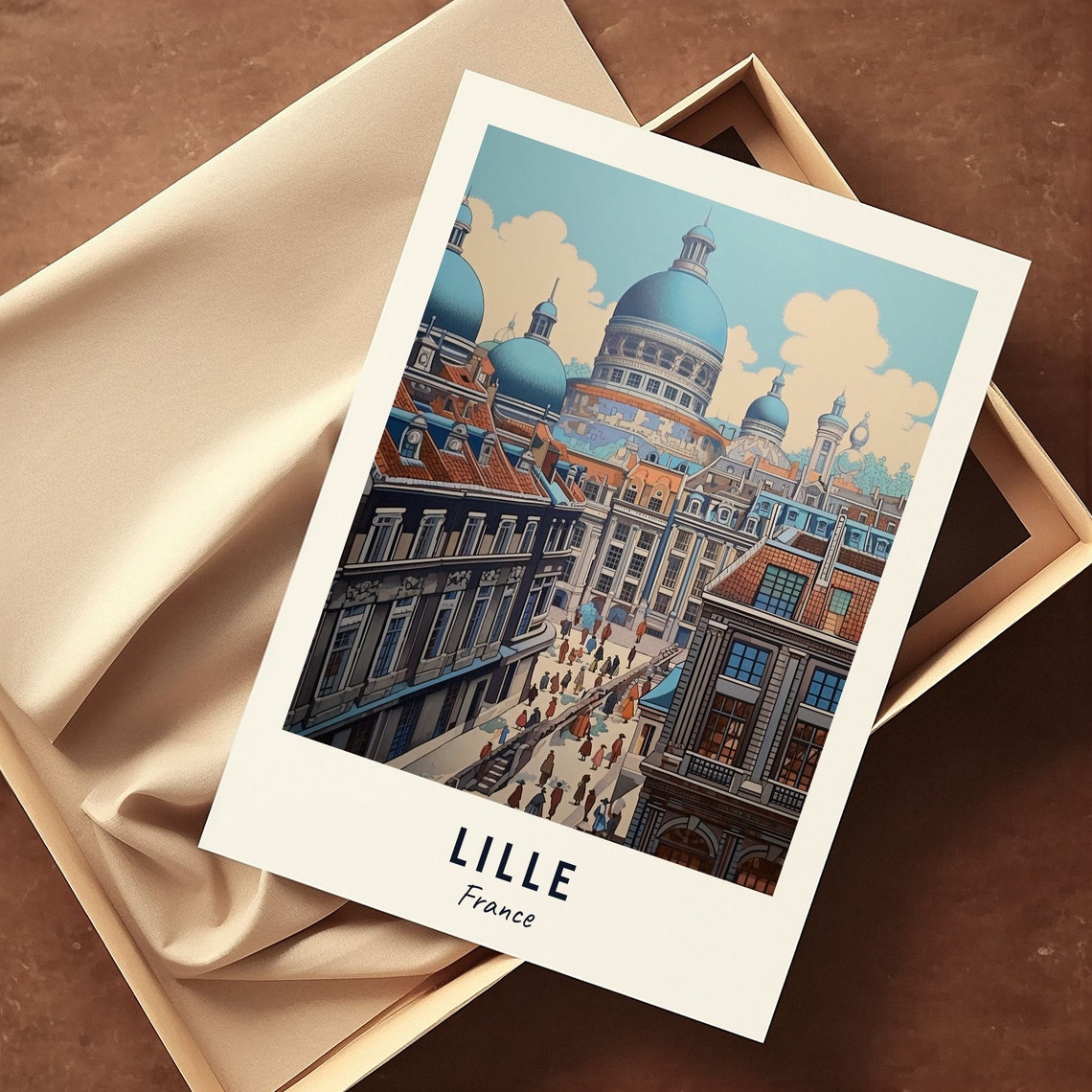 Lille Domed Old Town Rooftops Busy Street Scene Travel Poster - Image 3