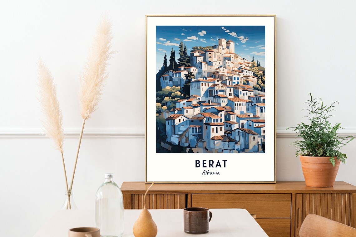 Berat Travel Poster, Albania Cityscape Art Print - Image 2