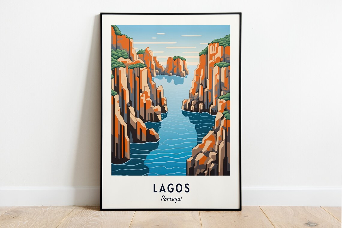 Lagos Portugal Sea Cliffs Lagoon Travel Poster Scenic Artwork