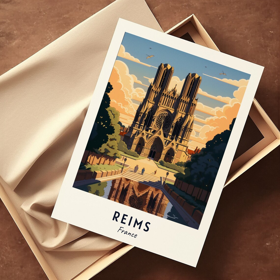 Reims France Gothic Cathedral Twin Towers Travel Poster Home Decor - Image 3