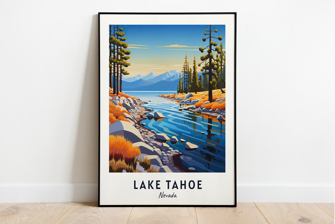 Lake Tahoe Travel Print Wall Art Lake Tahoe Nevada City Print Lake Tahoe Travel Gift Lake Tahoe City Poster Wall Art