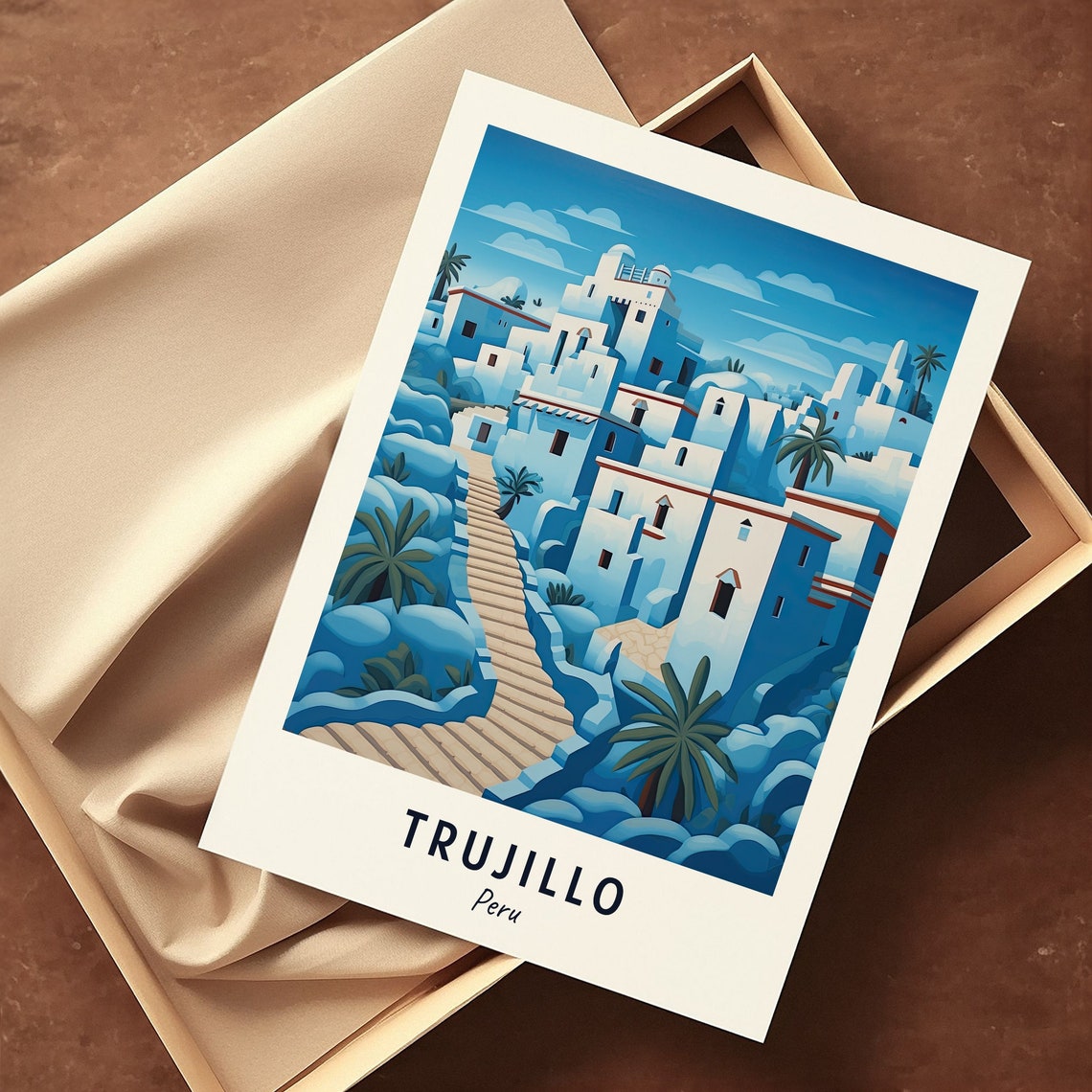 Trujillo Peru Blue White Colonial Hillside Town Palms Poster - Image 3