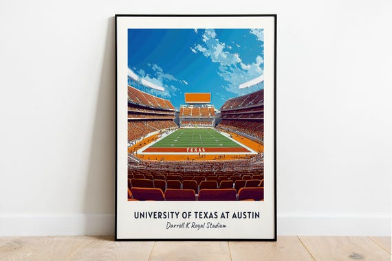 University Of Texas At Austin Stadium Print College Dorm Print Darrell K Royal Stadium Print College Football Print Gift Dorm Decor