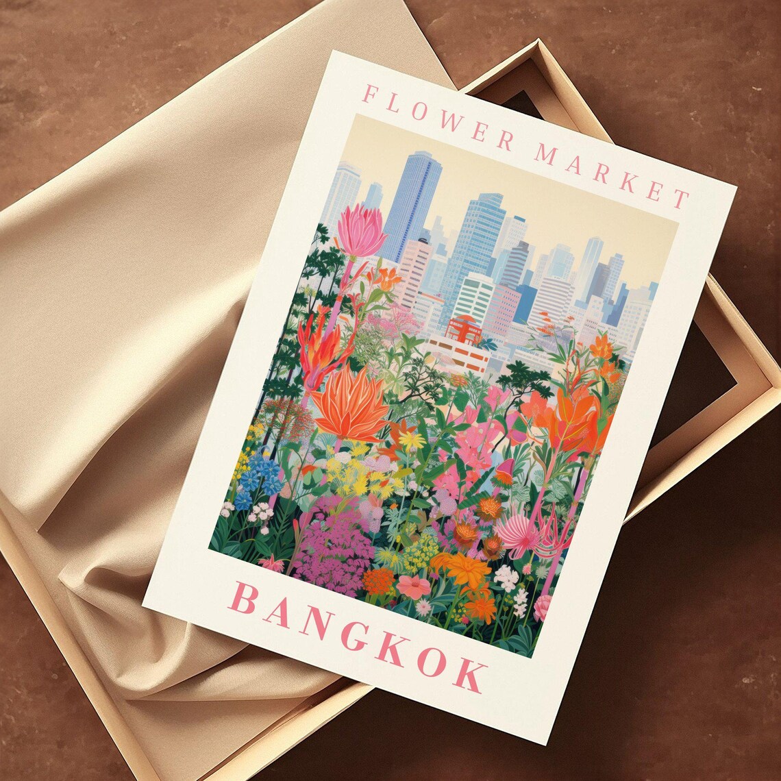 Bangkok Flower Market Tropical Bloom City Skyline Travel Poster - Image 2