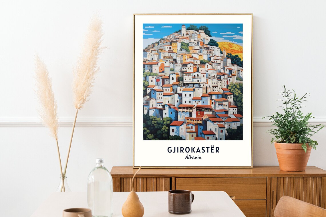 Gjirokastër Hill Town of White Stone Houses in Albania Poster - Image 2