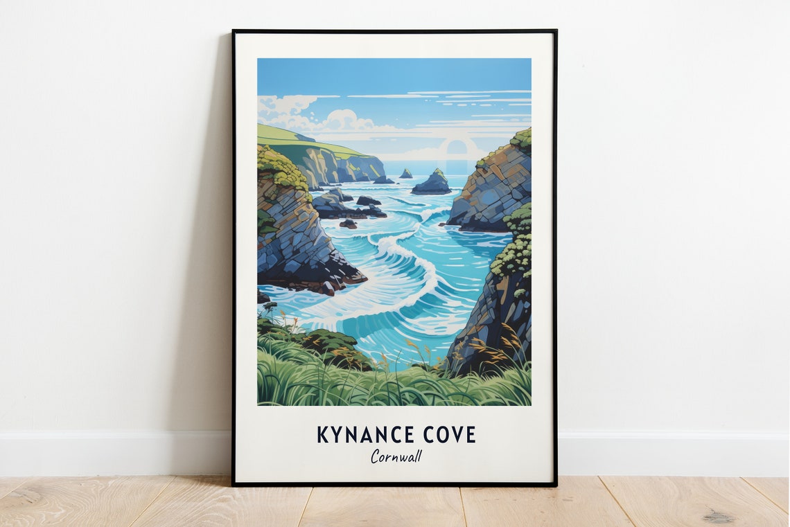 Kynance Cove Cornwall Dramatic Turquoise Wave Coastal Seascape Poster