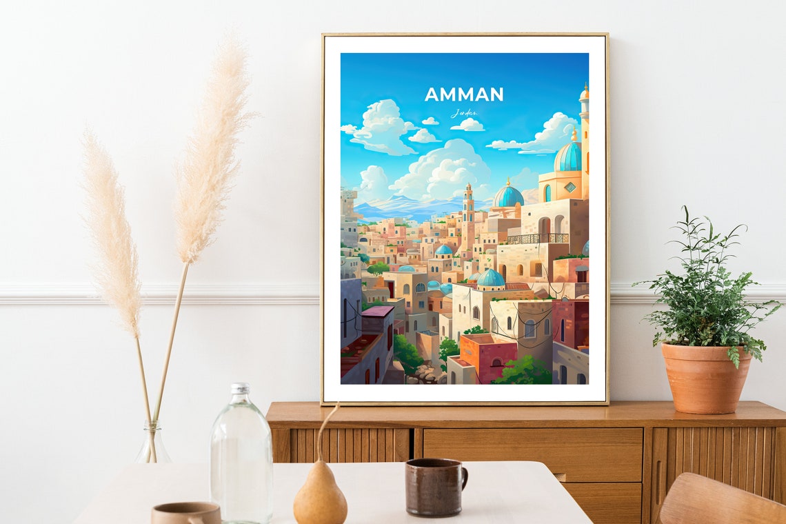 Amman Jordan Blue Domed Rooftops Old City Skyline View Poster - Image 2