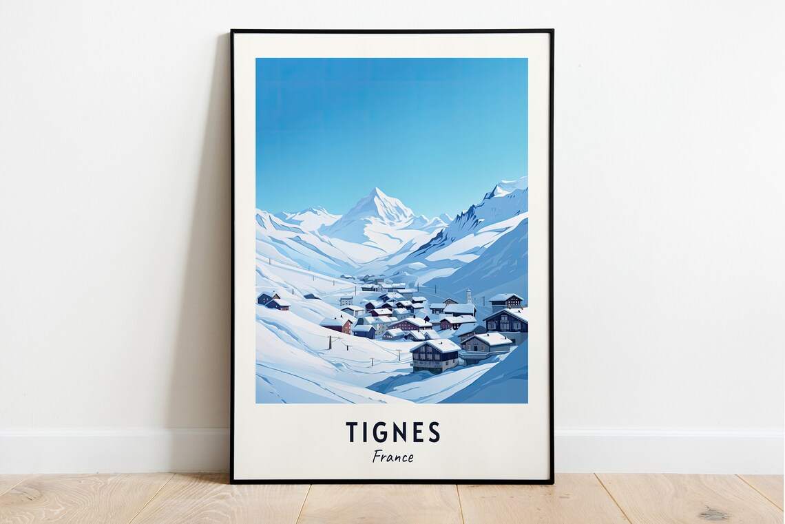 Tignes France Village Beneath the Towering Glacier Peak Poster