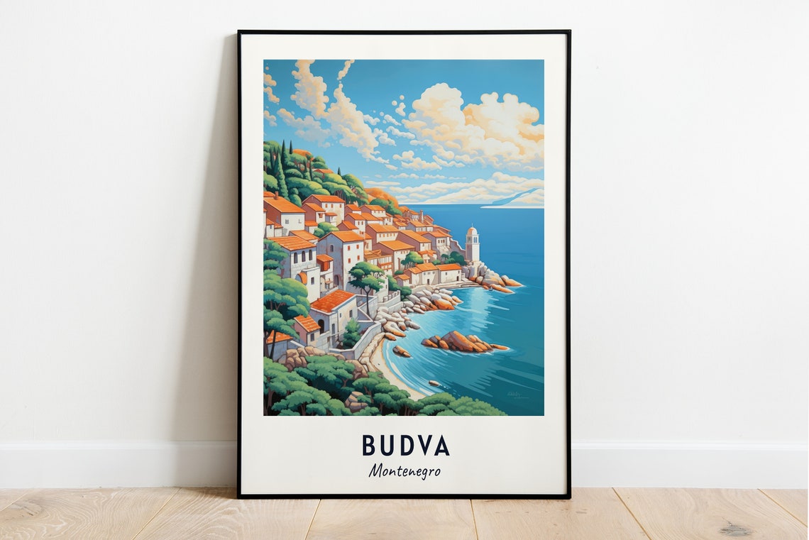 Budva Montenegro Red Roofed Old Town Along The Turquoise Sea Poster