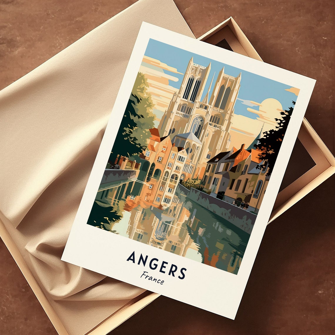 Angers France Cathedral Canal Reflection Travel Poster Home Decor - Image 3