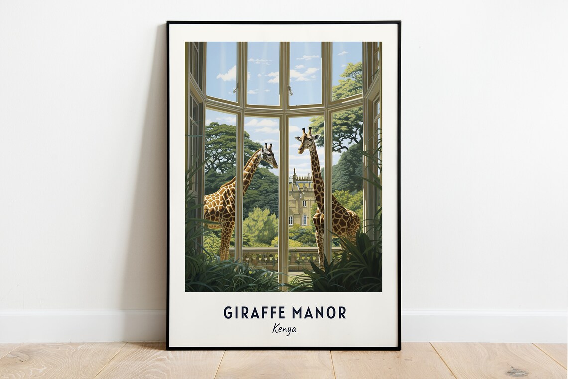 Giraffe Manor Kenya Travel Poster, City Print