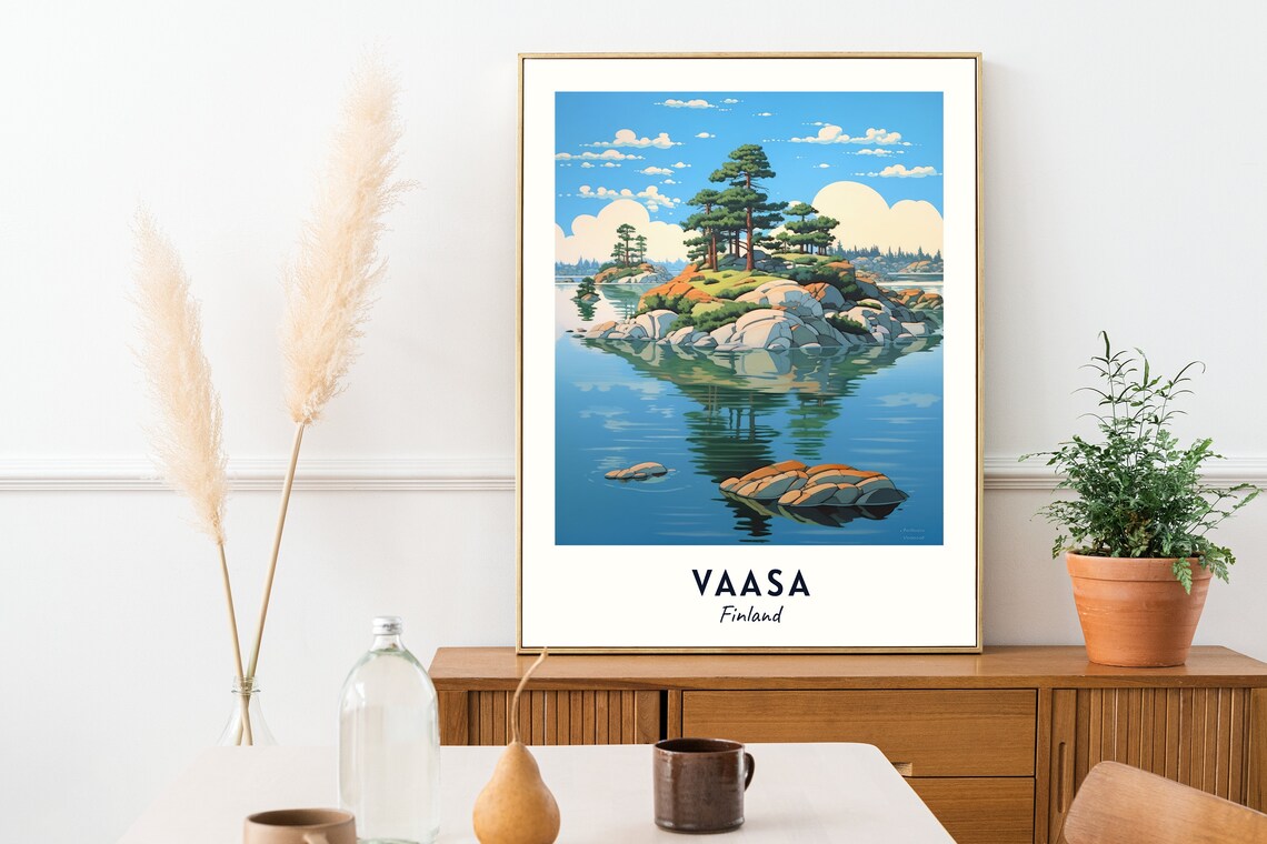 Vaasa Finland Rocky Island Lake Calm Reflection Art Travel Poster - Image 2