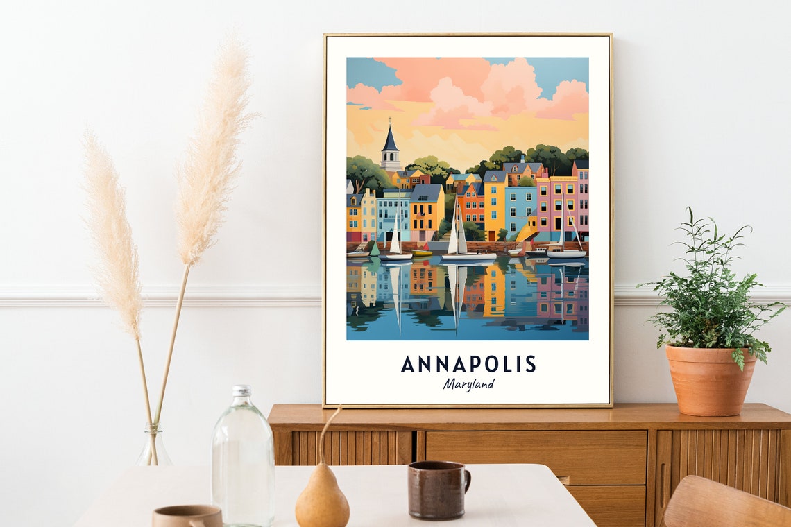 Annapolis Maryland Harbor Sailboats Waterfront Town View Poster - Image 2