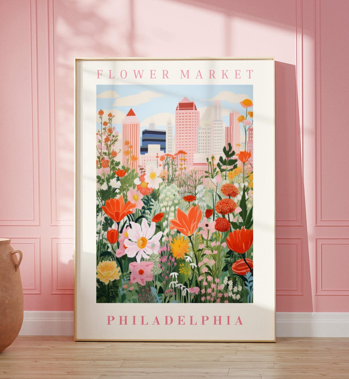 Philadelphia Flower Market Poster Wall Decor United States Floral Illustration Botanical Gallery Wall Art Gift For Friend Travel Poster