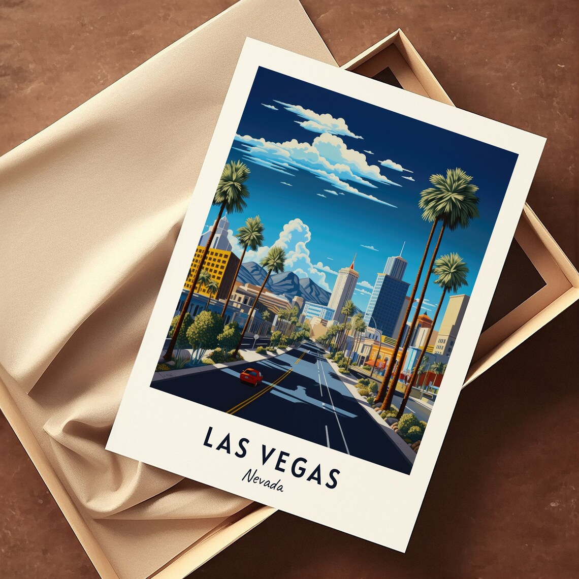 Las Vegas Palm-Lined Downtown Street Skyline Nevada Travel Poster - Image 3