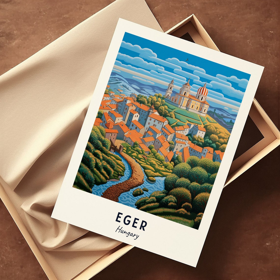 Eger Hungary Hilltop Basilica Green Valley Town Art Travel Poster - Image 3