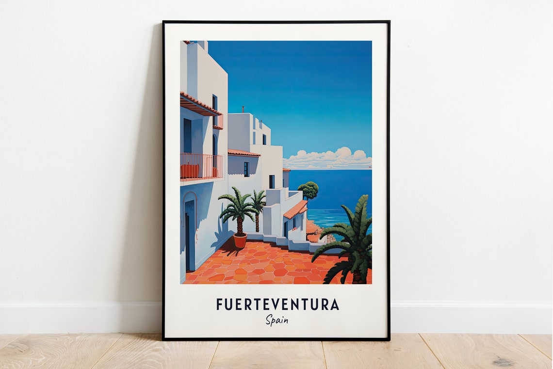Fuerteventura Spain Whitewashed Village Seaside Street Canary Poster