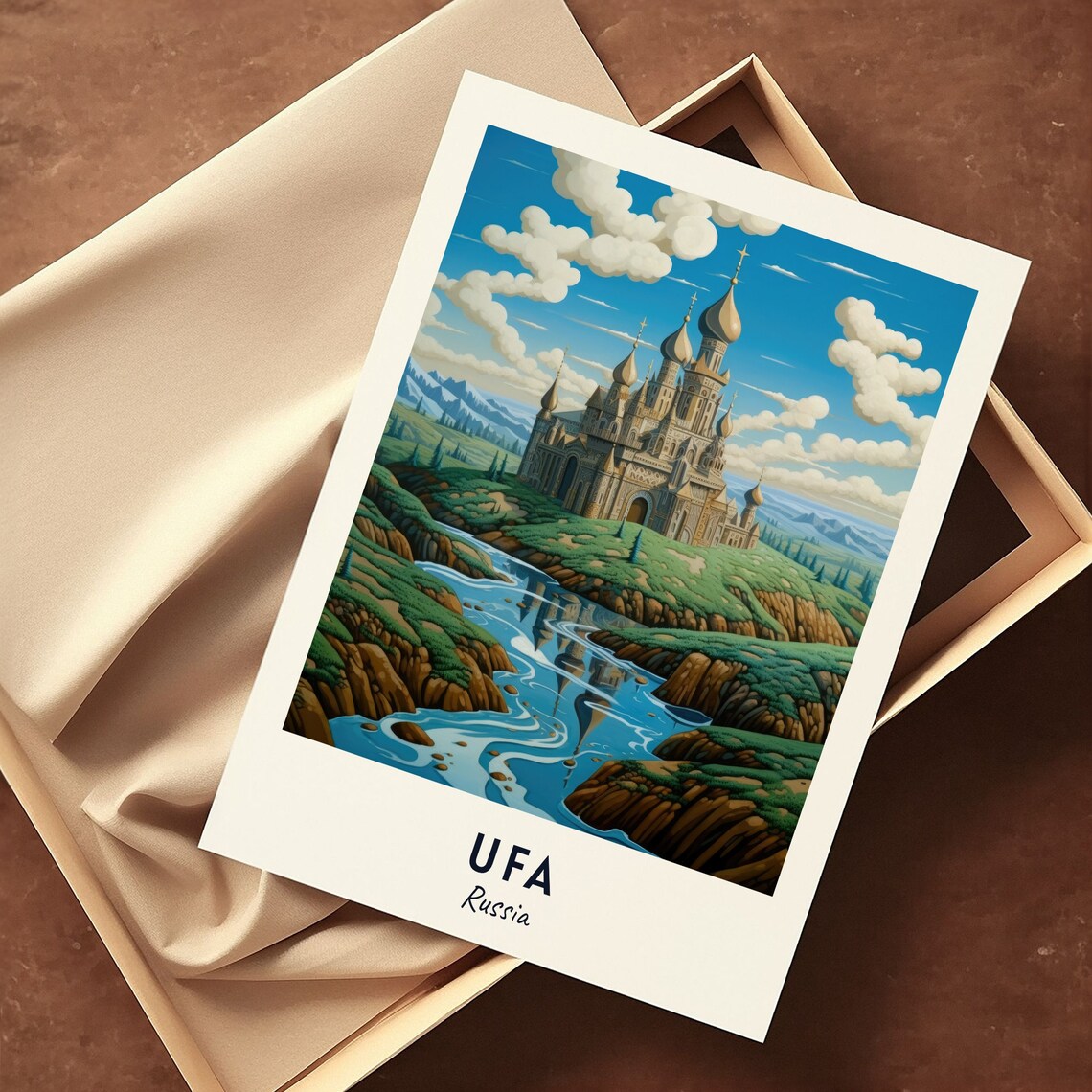 Ufa Golden Onion Dome Church River Valley View Travel Poster - Image 3